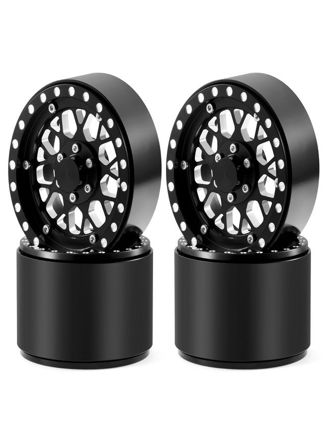 RCLIONS عجلات RCLIONS 4 قطع بعرض 39 مم و2.2 بوصة، عجلات Beadlock ذات حواف عميقة من الألومنيوم لسيارة Axial Wraith SCX10-II III 1/10 RC Crawler Truck Car (أسود) - Image 1